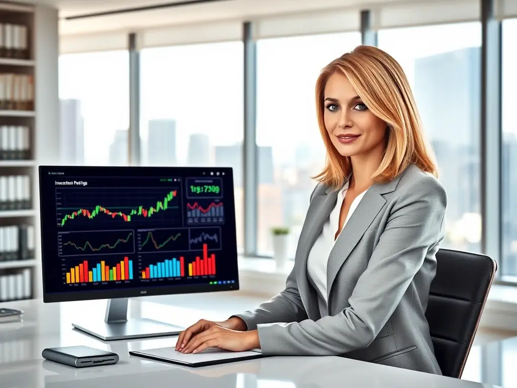 A professional HR manager using a laptop in a modern office, reviewing instant life insurance quotes on a clean, user-friendly dashboard, with a clock and paperwork in the background to emphasize speed and efficiency.